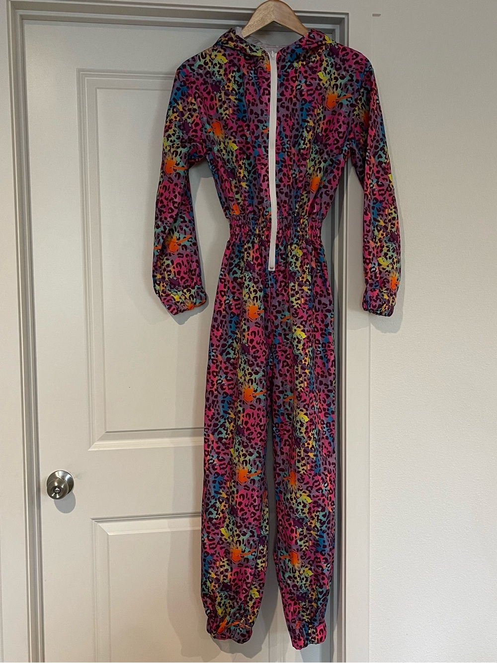 Neon Multicolor Leopard Hooded Jumpsuit